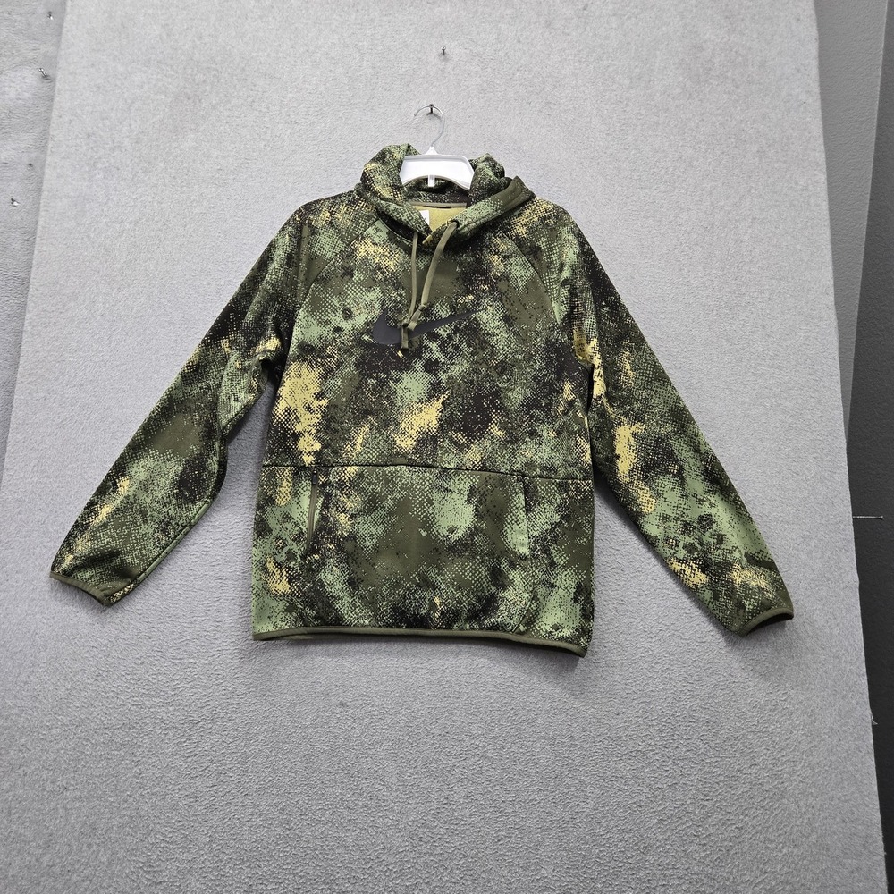 Nike Men Hoodie S Green Digital Camo Training Therma-Fit Center Swoosh Fleece